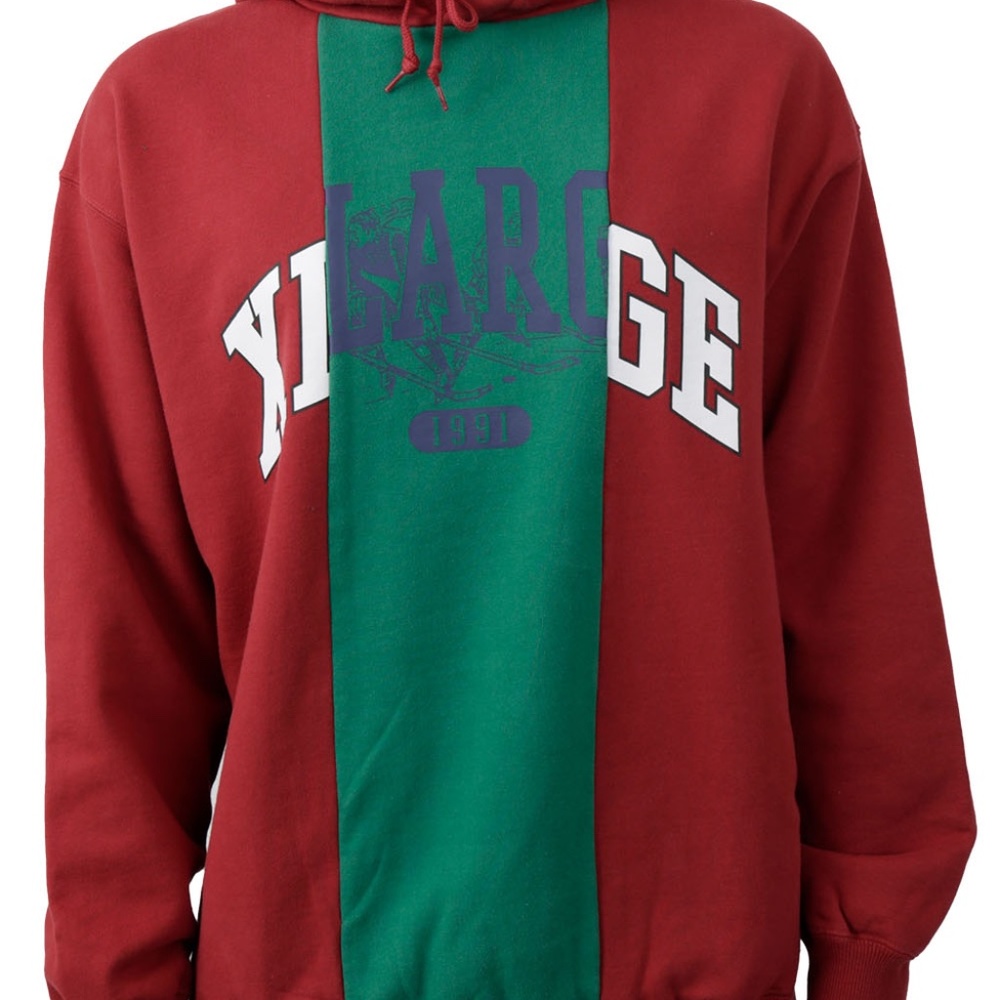 NWT XLARGE Patchwork Pullover Hoodie in Burgundy